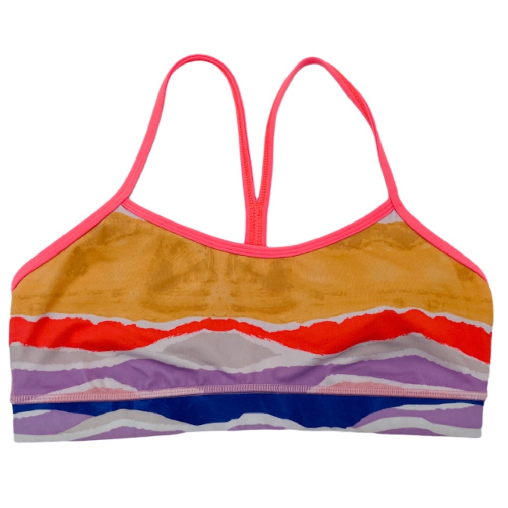 Lululemon Flow Y Bra Bleacher Stripe White/Grapefruit EXCELLENT CONDITION